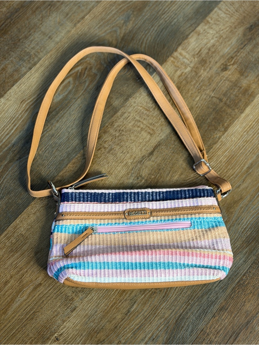 Rosetti Striped Crossbody Bag in Navy, Light Blue, Pink, Cream, Tan